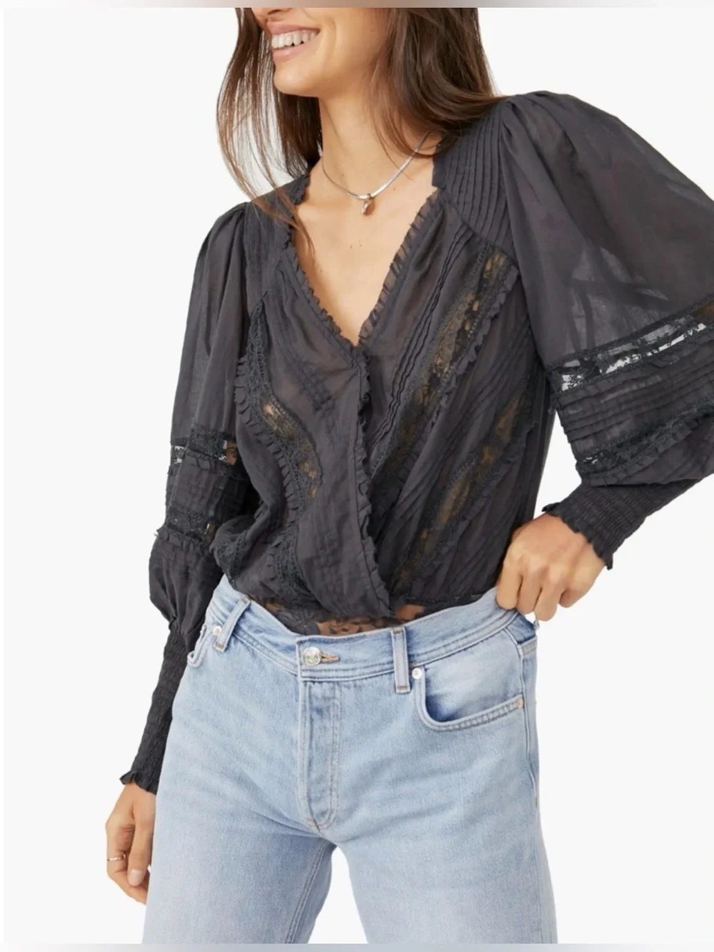 Free People Eloise Bodysuit in Black